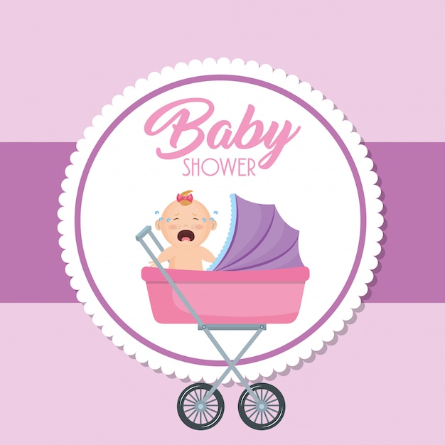 Free vector baby shower card with little girl