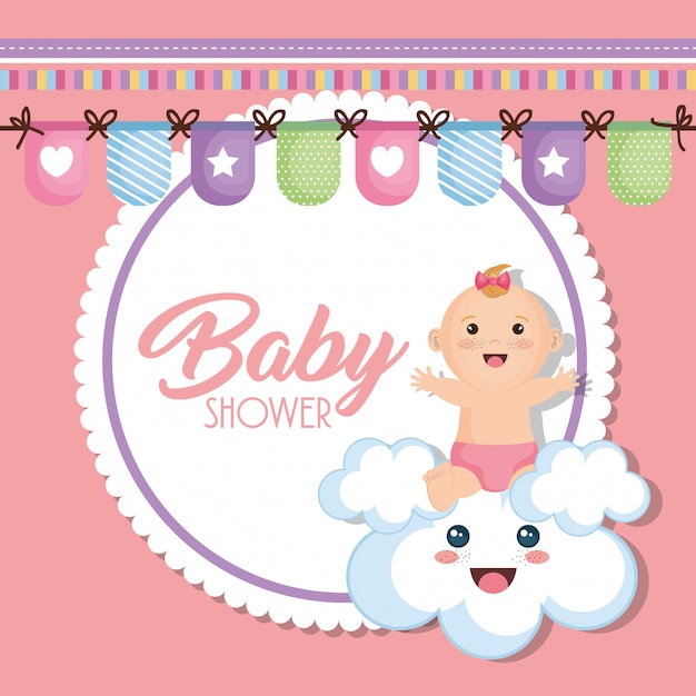 Free vector baby shower card with little girl