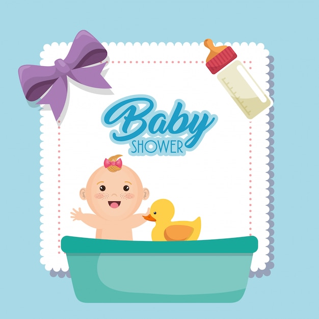 Free vector baby shower card with little girl