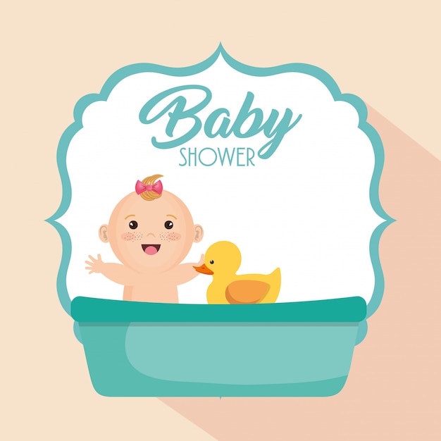 Free vector baby shower card with little girl
