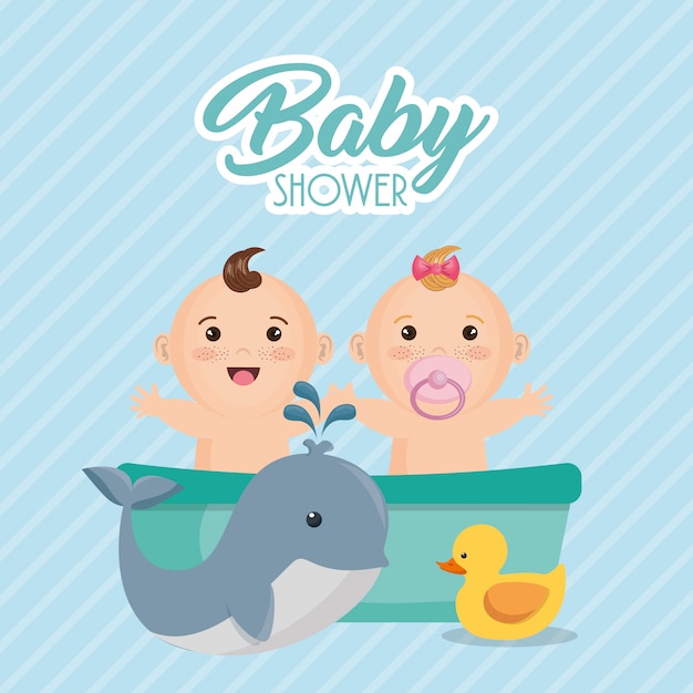 Free vector baby shower card with little kids