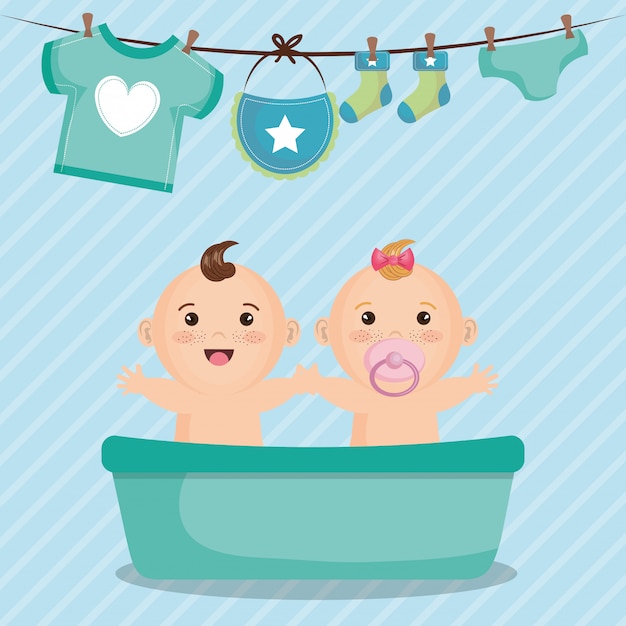 Free vector baby shower card with little kids