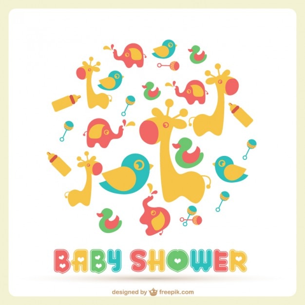 Free vector baby shower card with a lot of toys