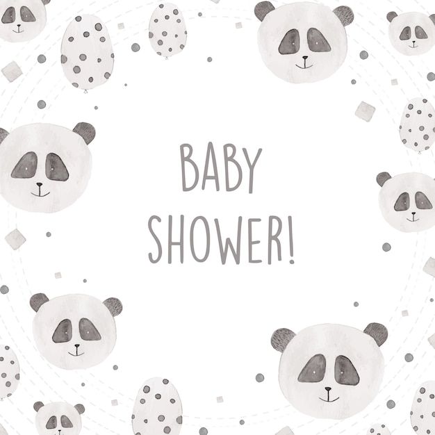 Free vector baby shower design with watercolor pandas