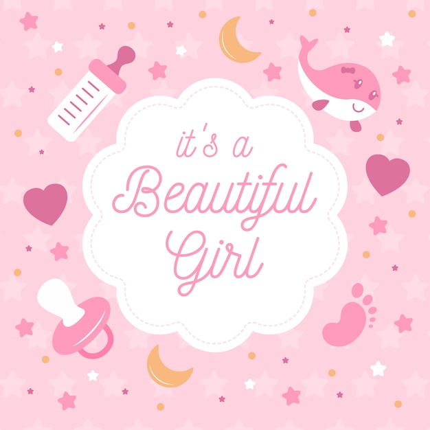 Free vector baby shower for girl with pacifier and hearts