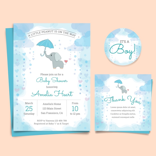 Baby Shower Invitation Card With Elephant