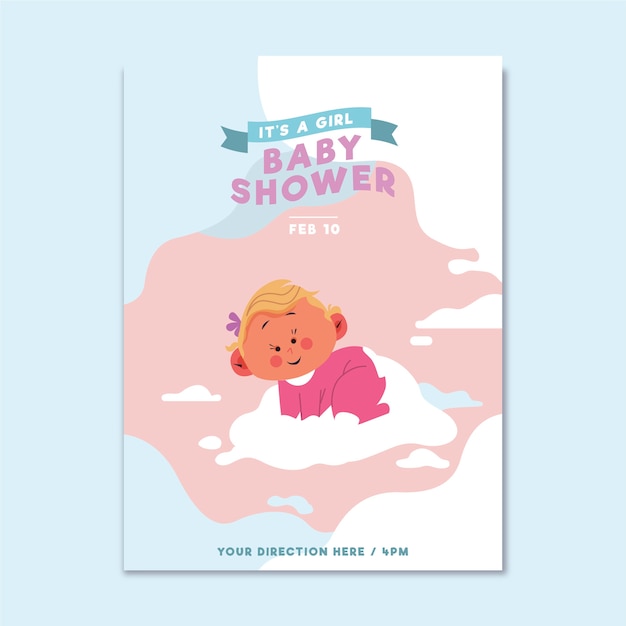 Vettore gratuito baby shower invitation (girl)