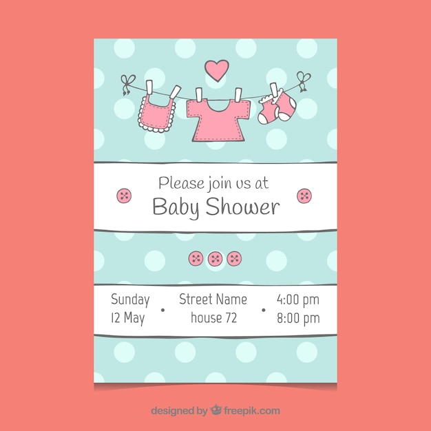 Free vector baby shower invitation in hand drawn style