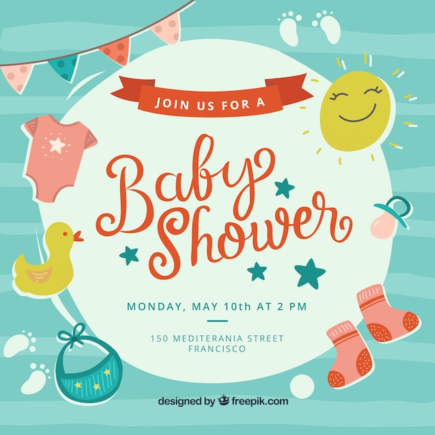 Free vector baby shower invitation in hand drawn style