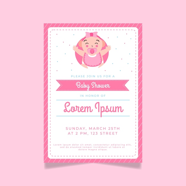 Baby shower invitation illustrated for girl