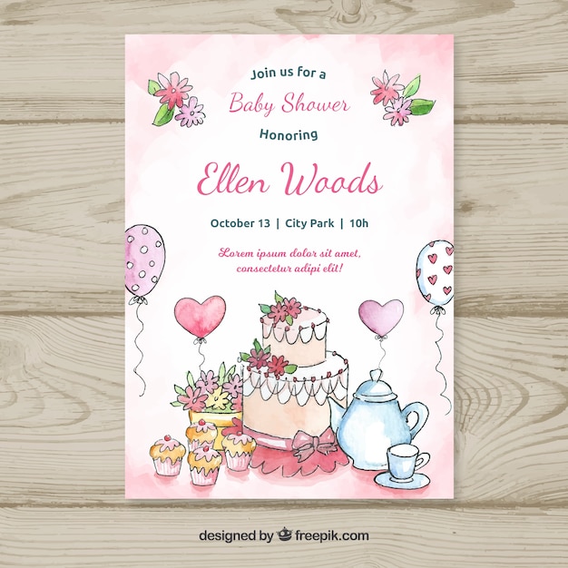 Free vector baby shower invitation template in hand drawn style