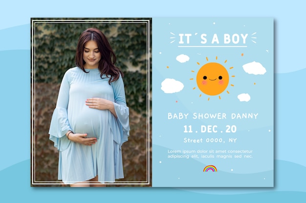 Free vector baby shower invitation template with photo for boy