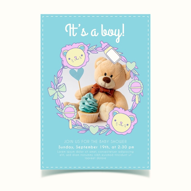 Baby shower invitation template with photo for boy