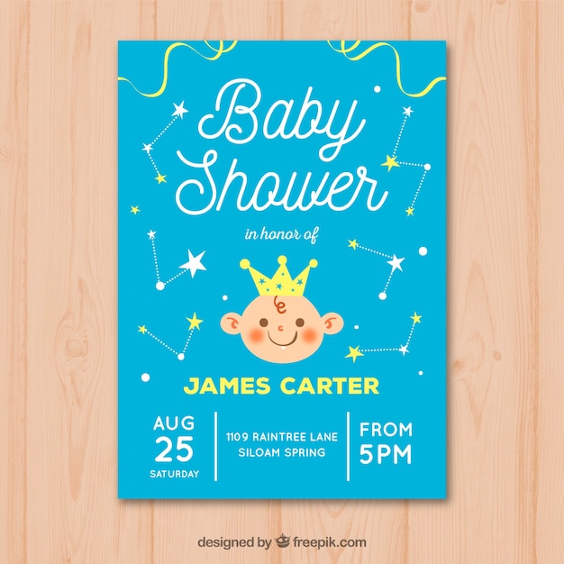 Baby shower invitation with boy in hand drawn style