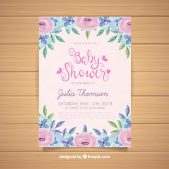 Baby Shower Invitation With Flowers In Watercolor Style