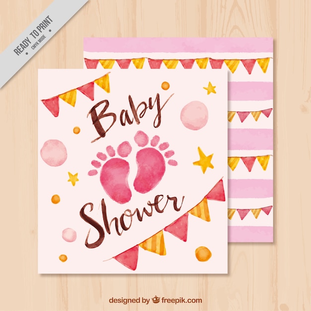 Free vector baby shower invitation with footprints and garlands