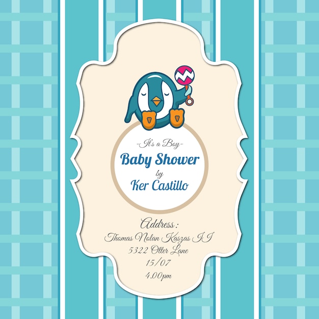 Baby shower invitation with penguin