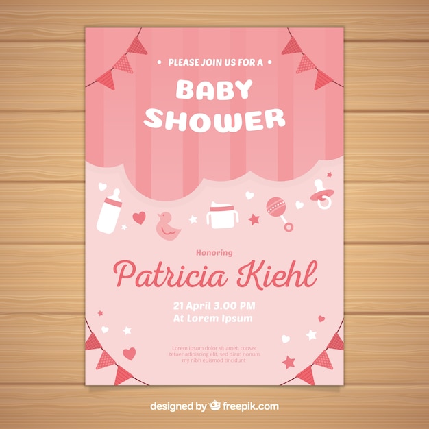 Free vector baby shower invitation with pennants