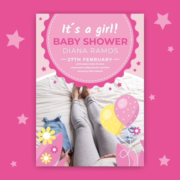 Baby shower invitation with picture of mother's legs