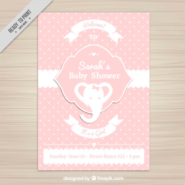 Baby Shower Invitation With A Pink Elephant