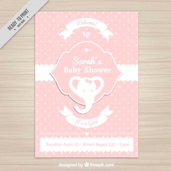 Baby shower invitation with a pink elephant