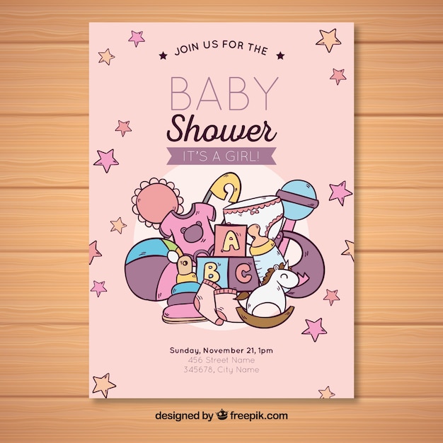 Free vector baby shower invitation with toys