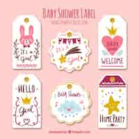Free vector baby shower labels with cute objects