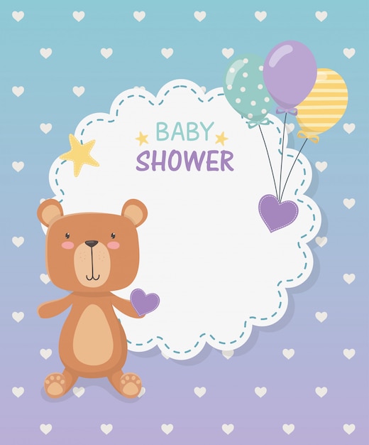 Детская кружевная открытка с маленьким медвежонком и воздушными шариками с гелием