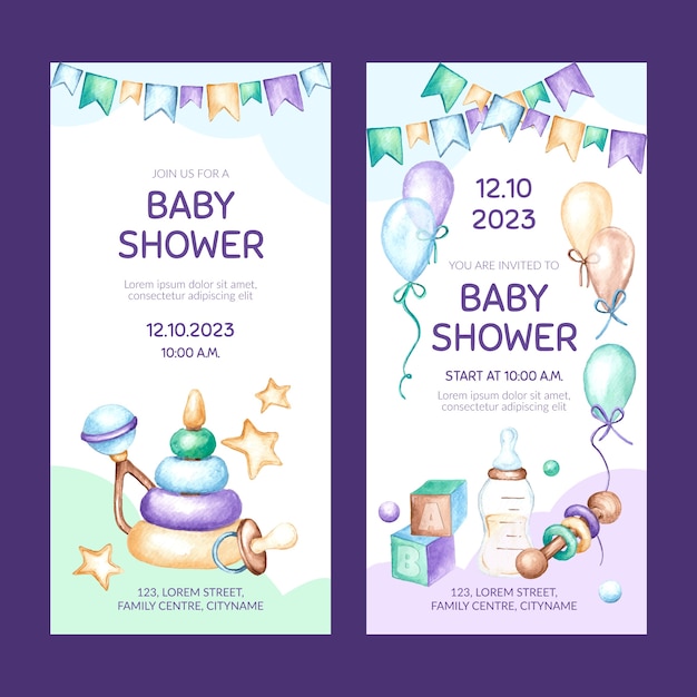 Vettore gratuito set di banner verticali per feste di baby shower