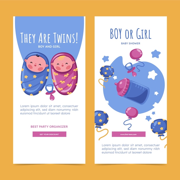 Vettore gratuito set di banner verticali per feste di baby shower