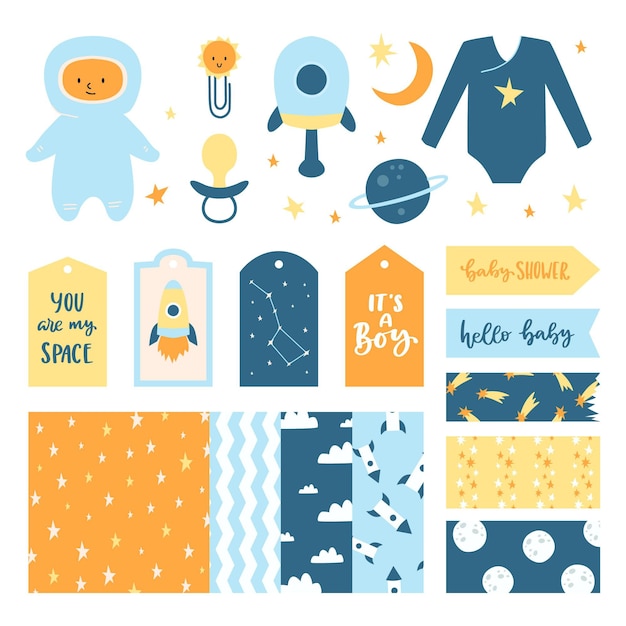 Free vector baby shower scrapbook set