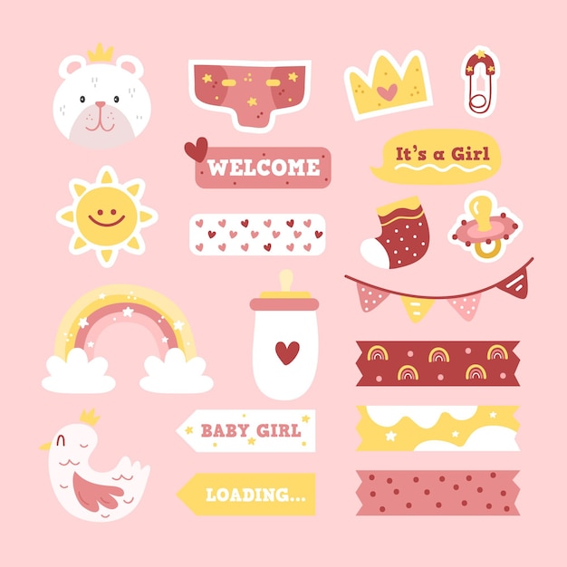 Free vector baby shower scrapbook set