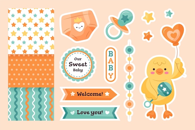 Free vector baby shower scrapbook set