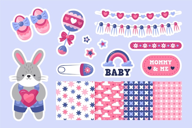 Free vector baby shower scrapbook set