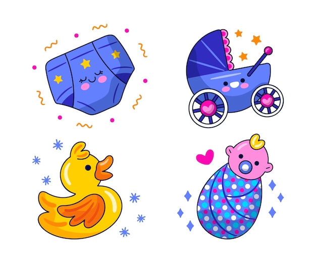 Baby shower stickers illustration set