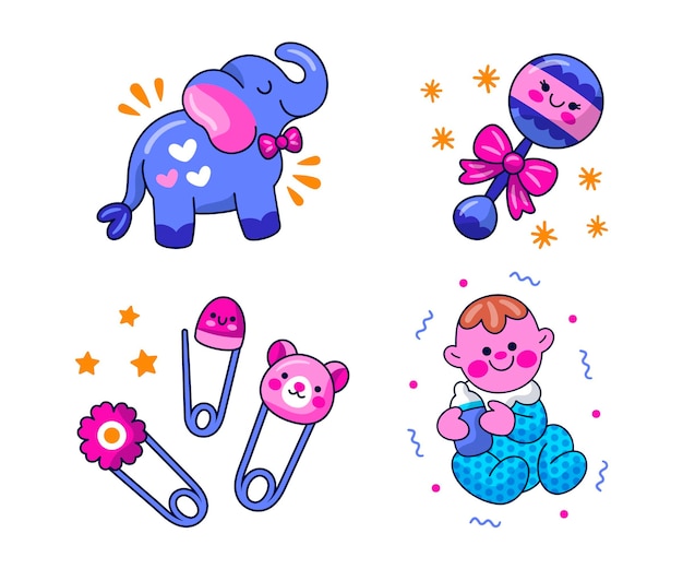 Baby shower stickers illustration set