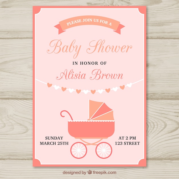 Free vector baby shower template with buggy