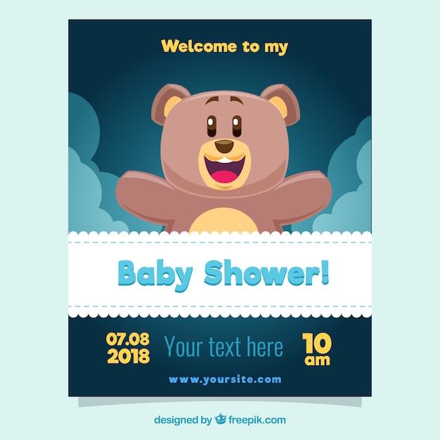 Vettore gratuito modello di doccia di bambino con orso felice