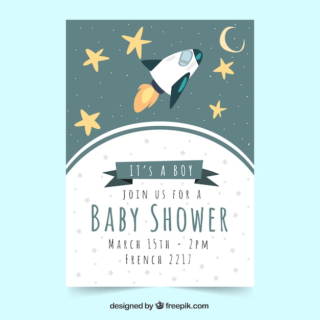 Baby Shower Template with Rocket – Vector Templates