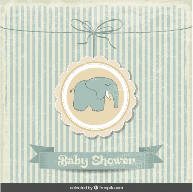 Vettore gratuito baby shower carta d'epoca con l'elefante