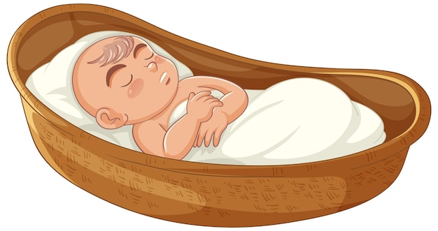 Free vector baby sleeping in the basket a religious bible story
