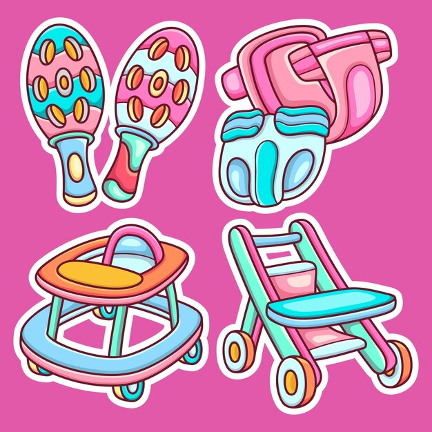 Baby Supplies Sticker Icons Hand Drawn Coloring Vector