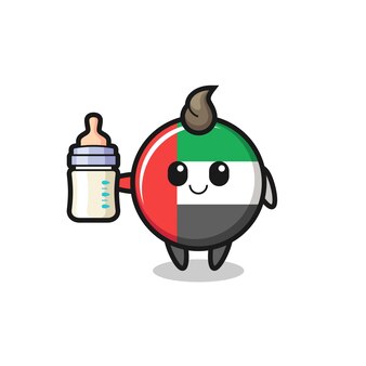 Baby uae flag badge cartoon character with milk bottle