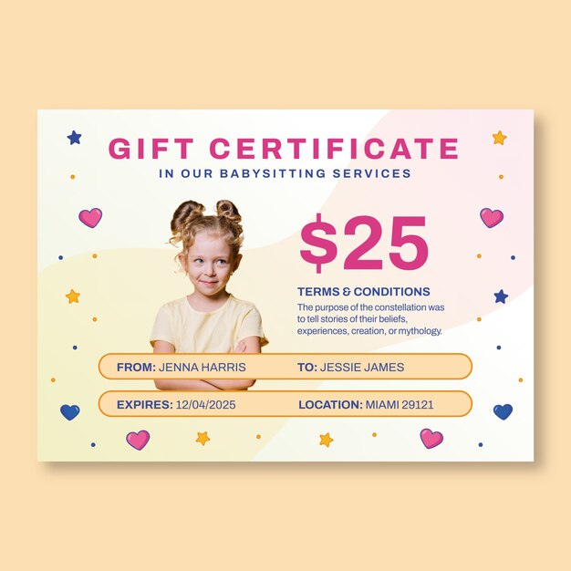 Babysitting  gift certificate template design