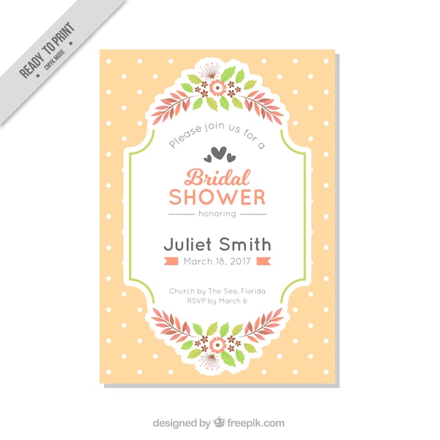 Free vector bachelorette invitation template with polka dots and flowers