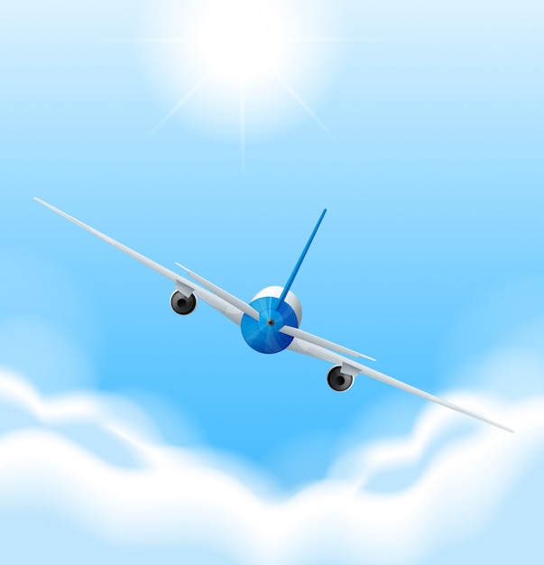 Задняя часть самолета, летящего в небе