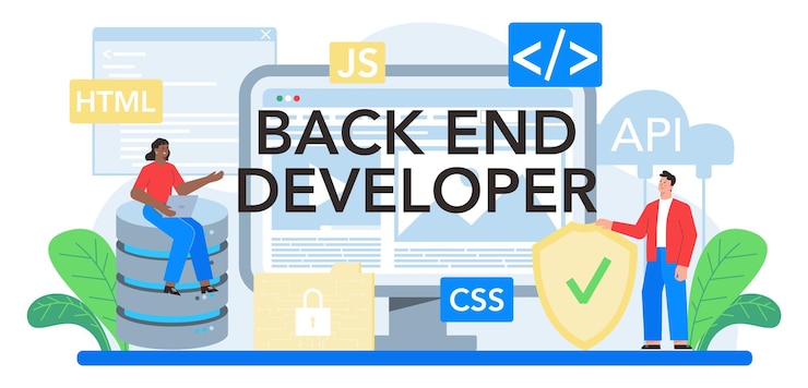 Free Vector back end developer typographic header software development process website interface design improvement programming and coding it profession isolated flat vector illustration