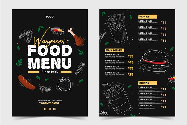 Back and front restaurant restaurant menu template