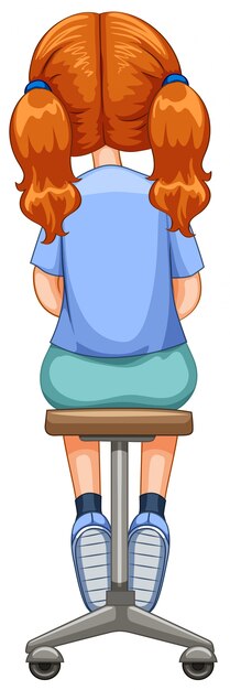 Back of little girl on stool character isolated