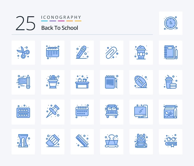 Back To School 25 Blue Color icon pack including back to school juice student drink education